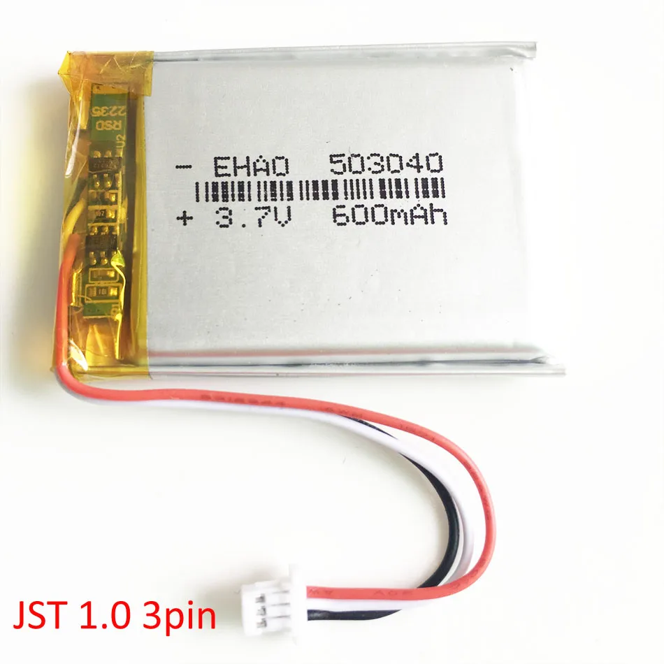 3.7 V 600mAh Lipo şarj edilebilir pil JST 1.0 mm 3 pinli konnektör Lityum Polimer Mp3 DVD Kamera GPS bluetooth 503040