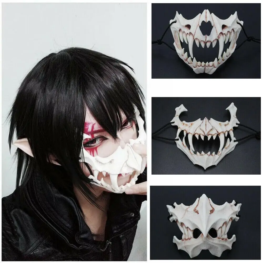 Japon Ejderha Tanrı Maskesi Cadılar Bayramı Reçine Kurtadam Maskesi Kafatası Korkunç Yarım Yüz Maskesi Masquerade Ball Parti Cosplay Sahne