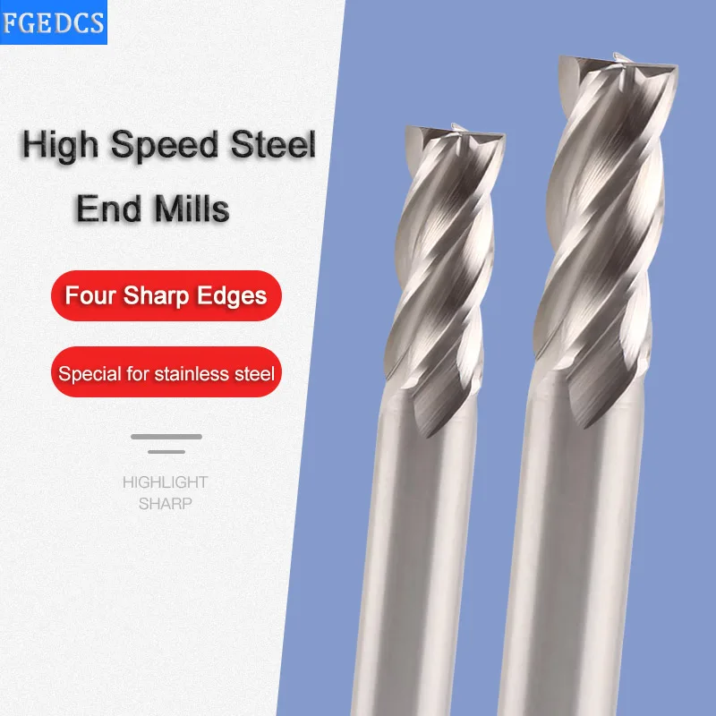 4 Flüt Beyaz Çelik End Mill 6 8 1 12MM Beyaz Çelik freze kesicisi CNC Yüksek hızlı Çelik freze kesicisi Düz Şaft 1.5 mm Araçları