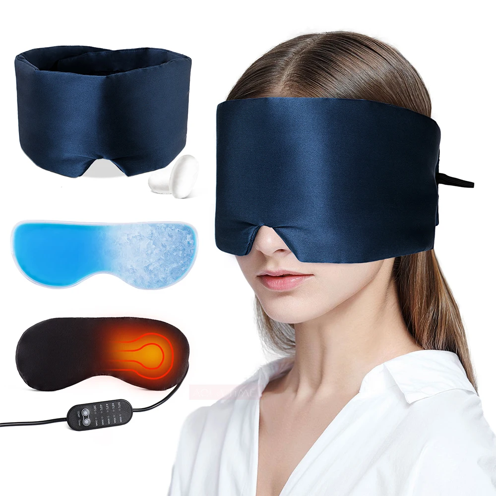 100 % Ipek ısıtmalı göz uyku maskesi 3 in 1 göz masaj maskesi ısıtmalı soğuk terapi uyku göz sıcak maske ısınma kuru göz XL boyutu