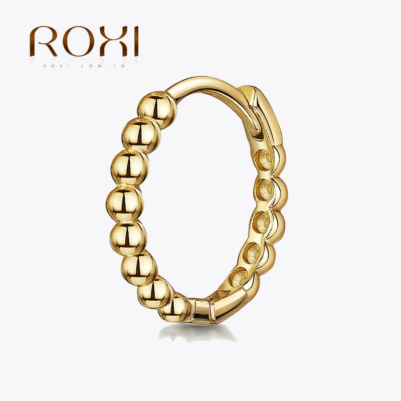 ROXI Küçük Top Bağlantı Hoop Küpe 925 Ayar Gümüş Basit Parlak Takı Bayanlar Çok Yönlü Retro düğme küpe Hediye