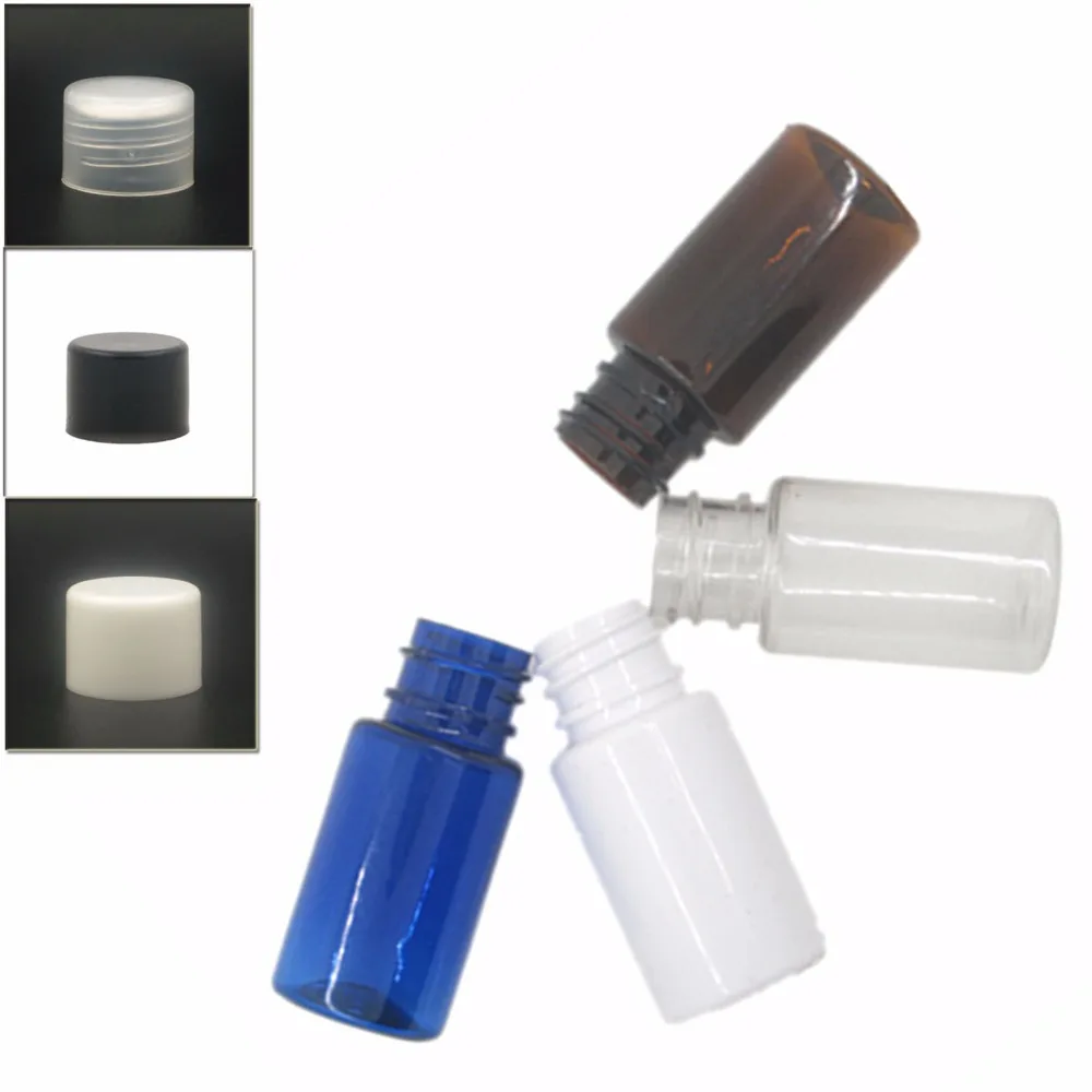 10 ml yuvarlak boş Plastik Şişeler, şeffaf/beyaz/sarı/mavi pet şişe ile şeffaf/beyaz/siyah kaplı pürüzsüz pp kap X 10