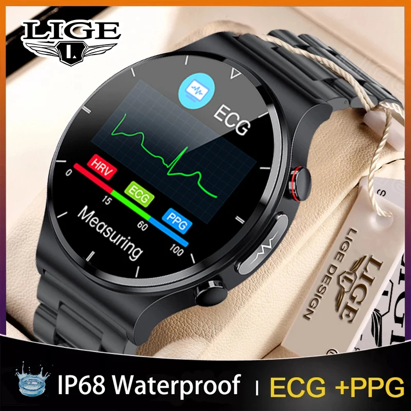 LIGE EKG + PPG akıllı saat Erkekler Sıcaklık Kan Basıncı Monitörü Saatler Kablosuz Şarj Spor İzci Su Geçirmez Smartwatch